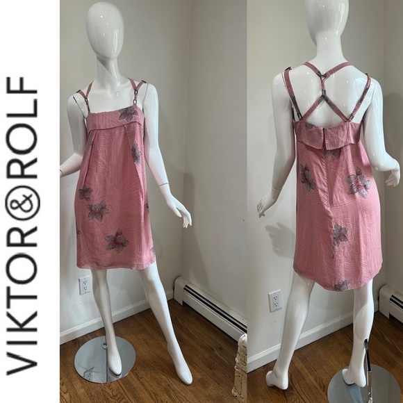 Viktor&Rolf Strappy Pink Floral Silk Mini Dress - Picture 1 of 8